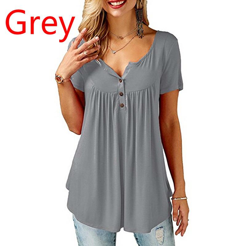 Женские пуговицы с круглым вырезом, свободные эластичные топы, женские рубашки-туники с коротким рукавом, женские повседневные блузки
