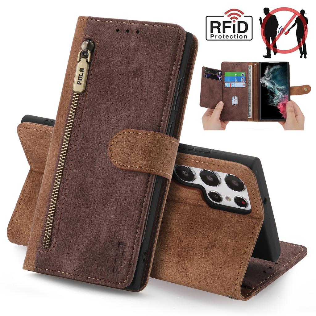 Кожаный кошелек-книжка с RFID-молнией для Samsung S25 Ultra S24 Plus S23 S21 FE A55 A16 A26 A36 A56 A35 A15 A54 A24 A14 Чехол-сумка