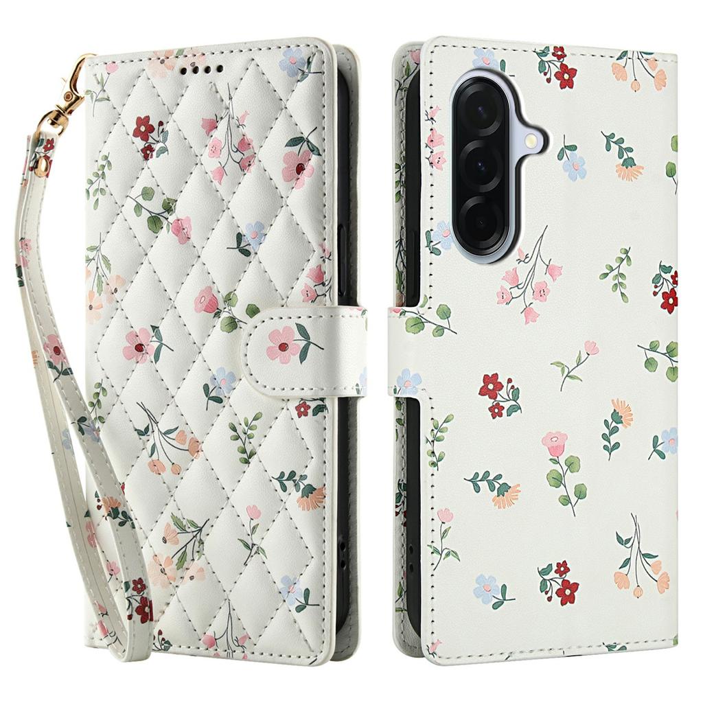 For Samsung Galaxy A36 5G/A56 5G Wallet Case Rhombic Floral Design Leather Flip Phone Cover with Strap
