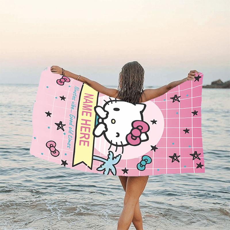 1pc HelloKitty9 Beach Towel with Custom Name, Beach/Swimming/Bath/Picnic/Camping Towel, Suitable for Seaside Beaches