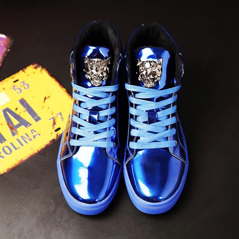 Модные высокие зеркальные скейтбордические туфли для мужчин: Кроссовки для уличных танцев в корейском стиле, не мнутся, большого размера.
