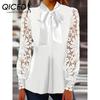 Spring Summer Fashion Women's Lace Lace Sleeves Solid Color Ribbon Satin Shirt