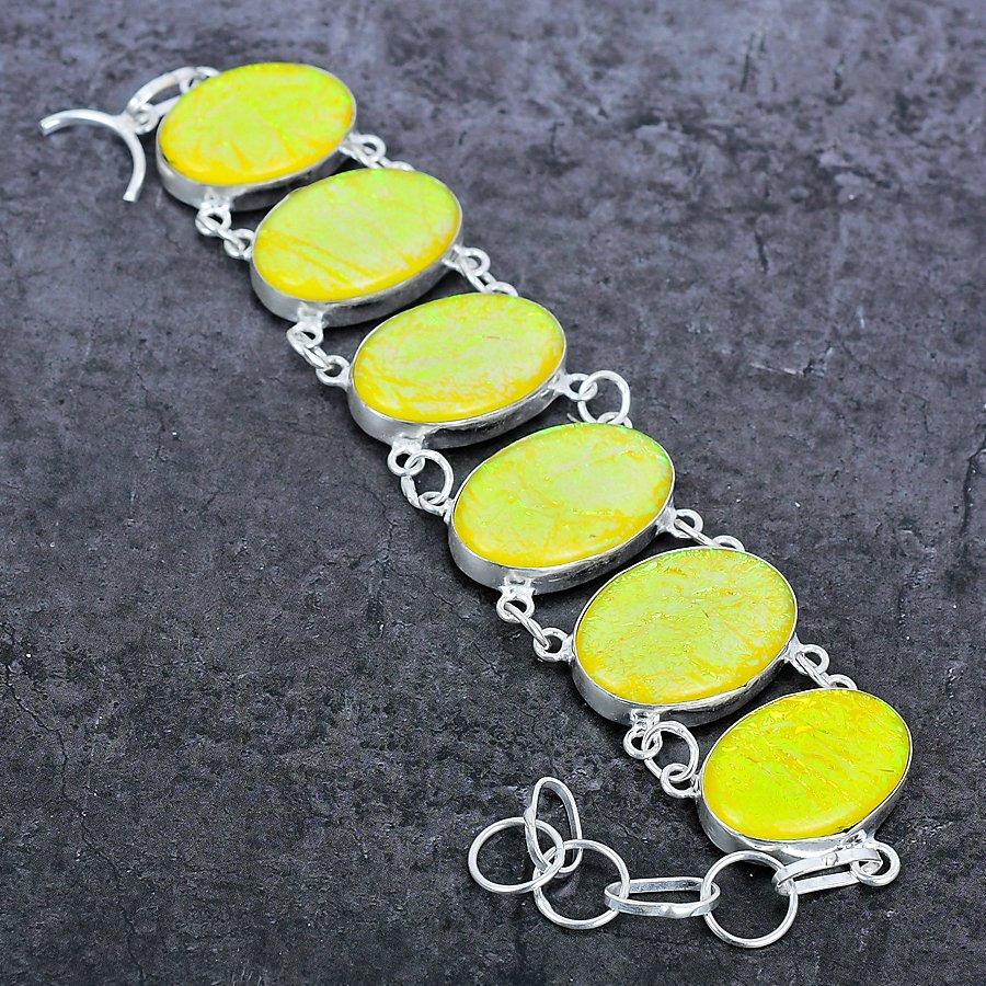 Yellow Triplet Opal Gemstone Handmade 925 Sterling Silver Bracelet7-8" M9C44