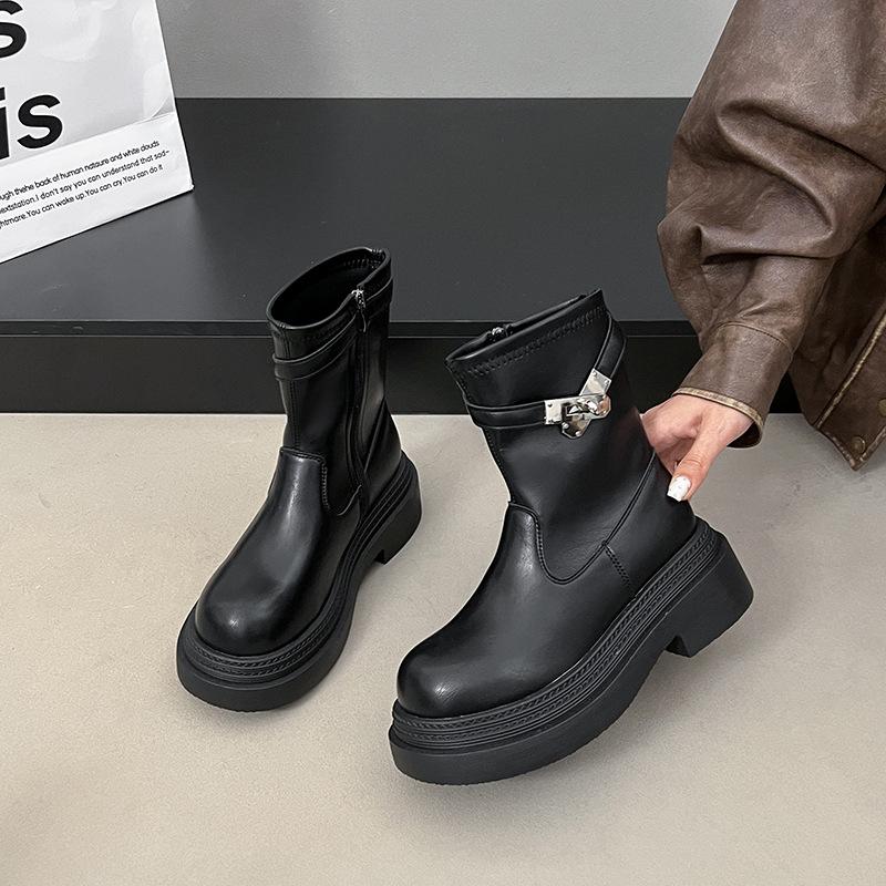 Платформа на толстом каблуке, женские ботфорты в корейском стиле, новые осенне-зимние ботинки Мартина с круглым носком и высоким каблуком 2025