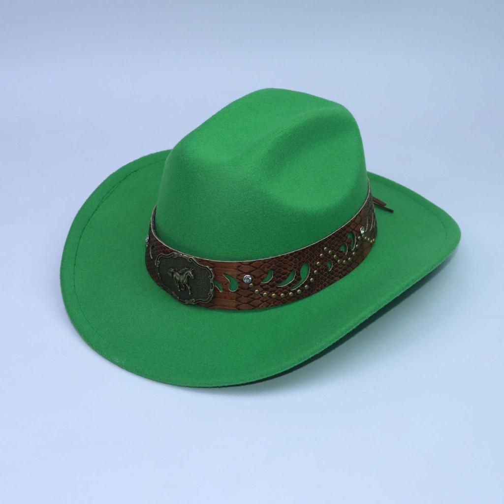 Neuer Western-Cowboy-Zylinder für Herren und Damen, Partner-Gentleman-Hut, mit Pferdekopdekoration, Jazzhut, Tibetisch