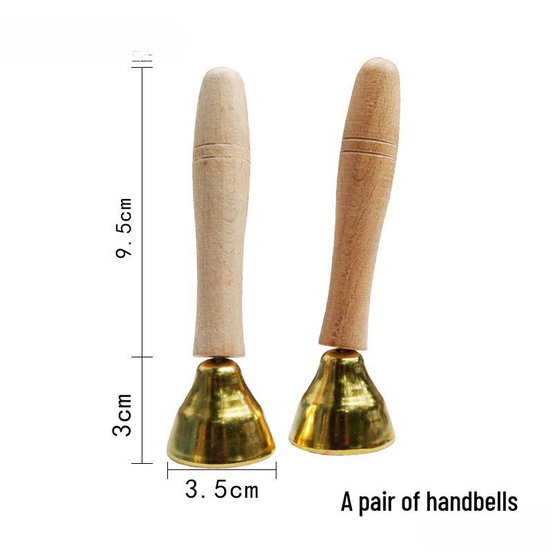 Jingle Bells Musical Instrument for First-Grade Music Class - Wooden Handle & Red Rope Copper-Plated Bell