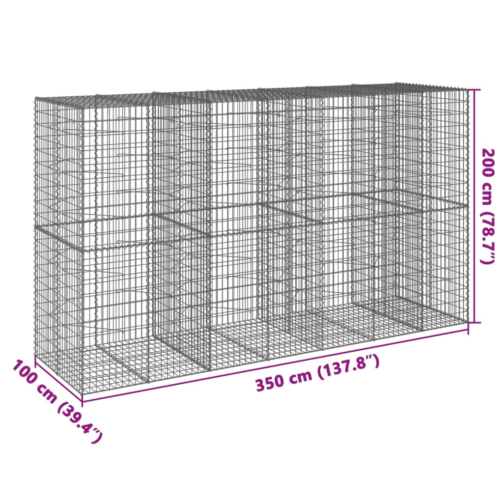 Gabion with Lid 350 x 100 x 200 cm Galvanized Iron
