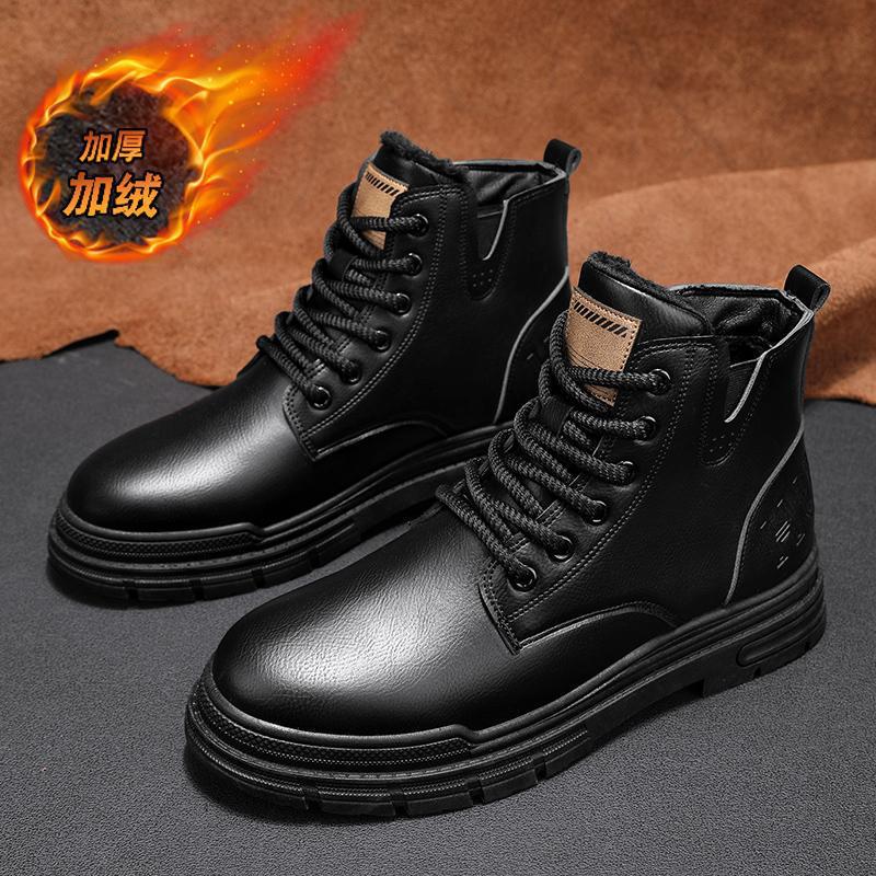 2026 new Martin boots men's winter velvet thermal leather shoes medium and high top short boots outdoor thick-soled tooling boots