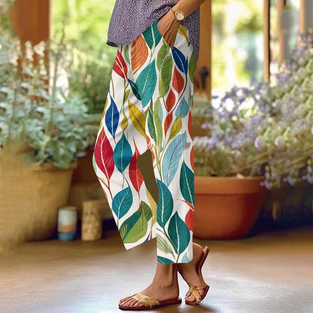 Женские повседневные модные брюки прямого кроя с цветочным принтом и карманами