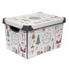 Happy Christmas Design Storage Tote 7.48 Gallon Stackable Plastic Bin with Removable Lid Holiday Décor Gift Box Carrying Handles