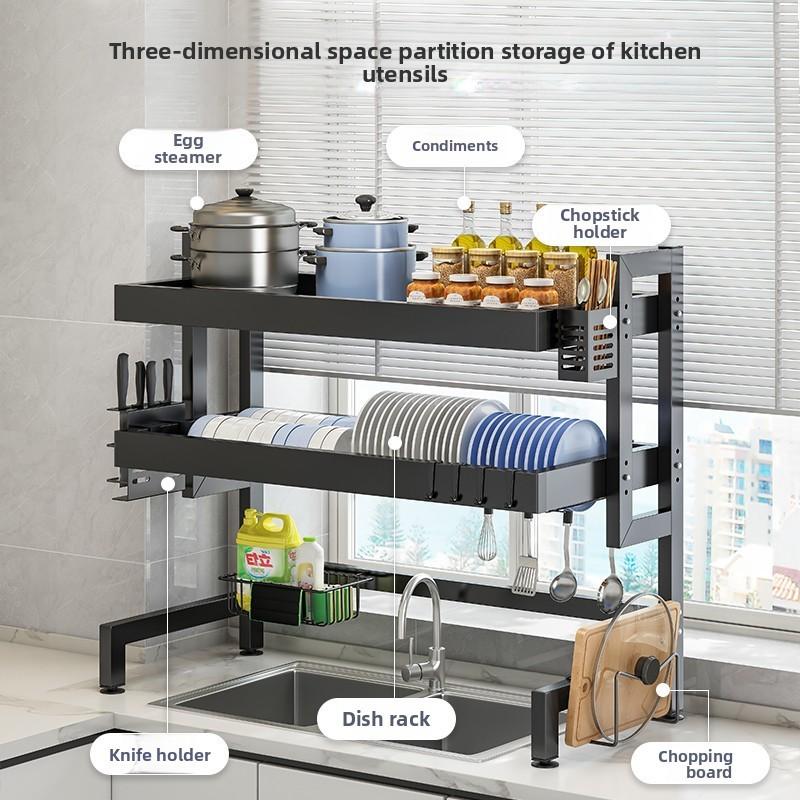 Настенная сушилка для посуды на кухонную столешницу с функцией слива и хранения