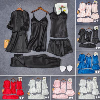 Женские атласные кружевные камзолы из 5 предметов, шорты, ночная рубашка, халат, пижама, нижнее белье