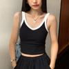 Высококачественная короткая женская верхняя одежда на бретелях, летняя новинка, контрастный цвет, высокая талия, V-образный вырез, без рукавов, нижний топ