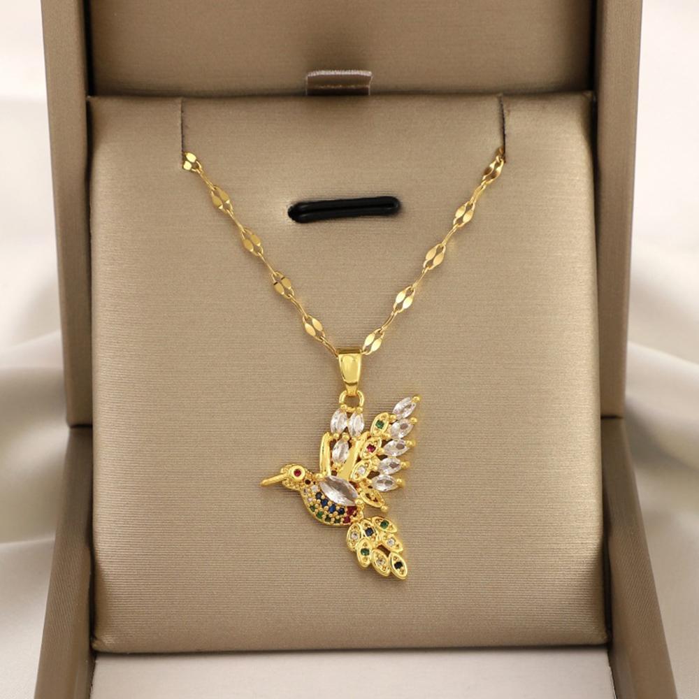 High End Cubic Zirconia Hummingbird Necklace for Women Trendy Korean Style Light Luxury Anti-Allergy Jewelry Accessory