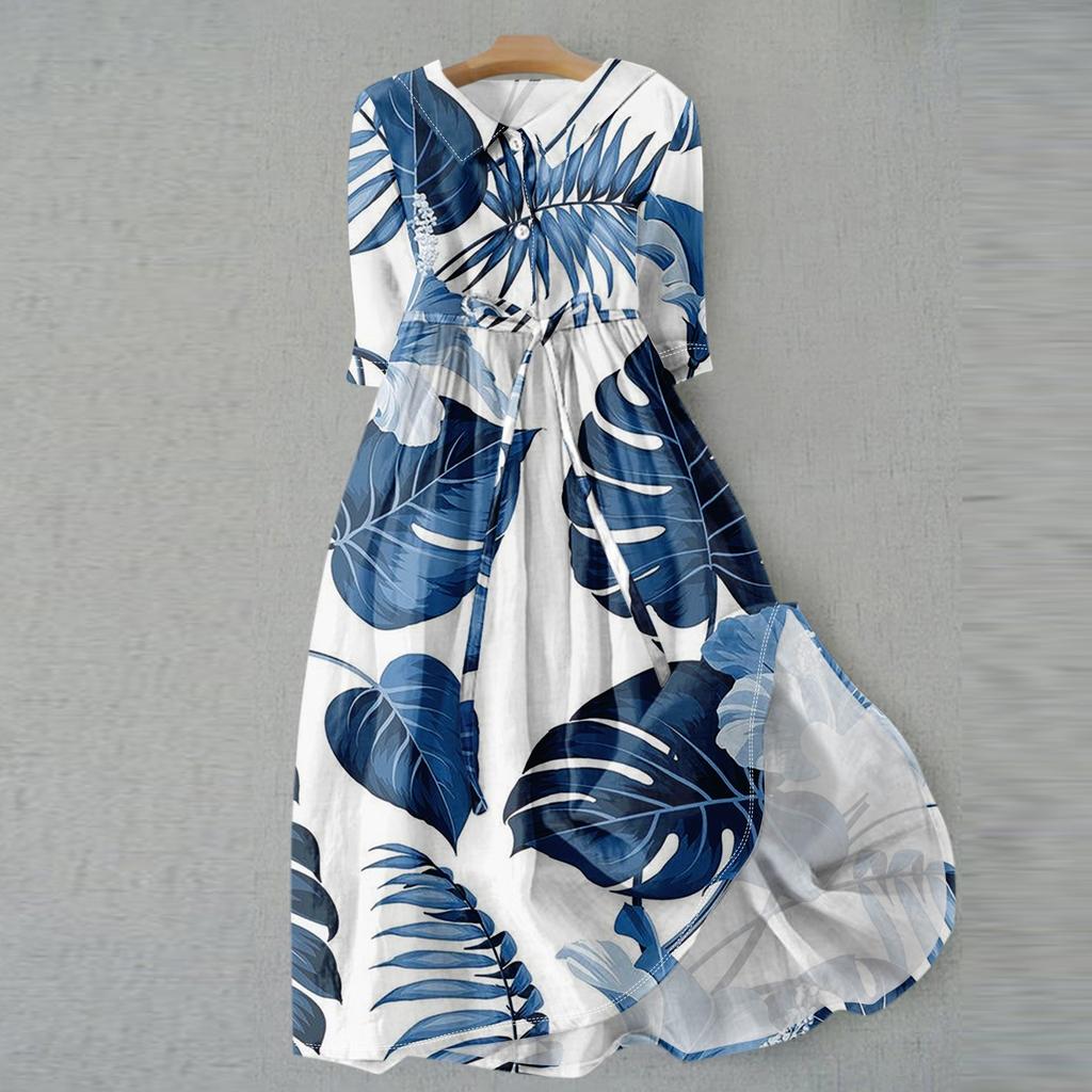 Женская мода повседневное платье с воротником на лацкане и пуговицами с рукавами 3/4 и бретелями