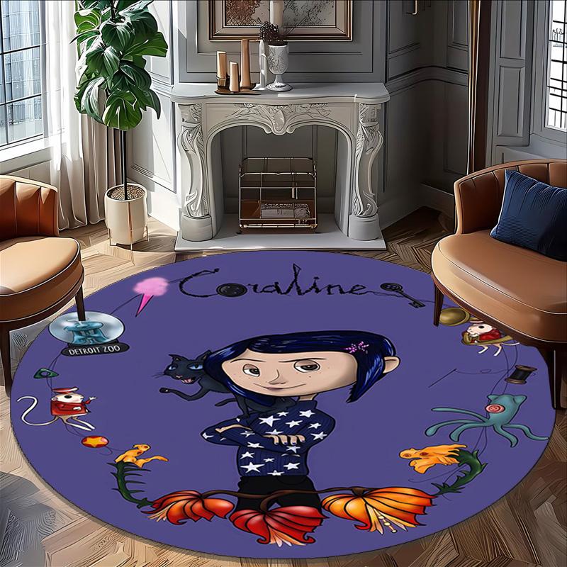 1pc Coraline (4) Print Round Carpet Chair Round Carpet Suitable for Bedroom Living Room Home Decorative Carpet