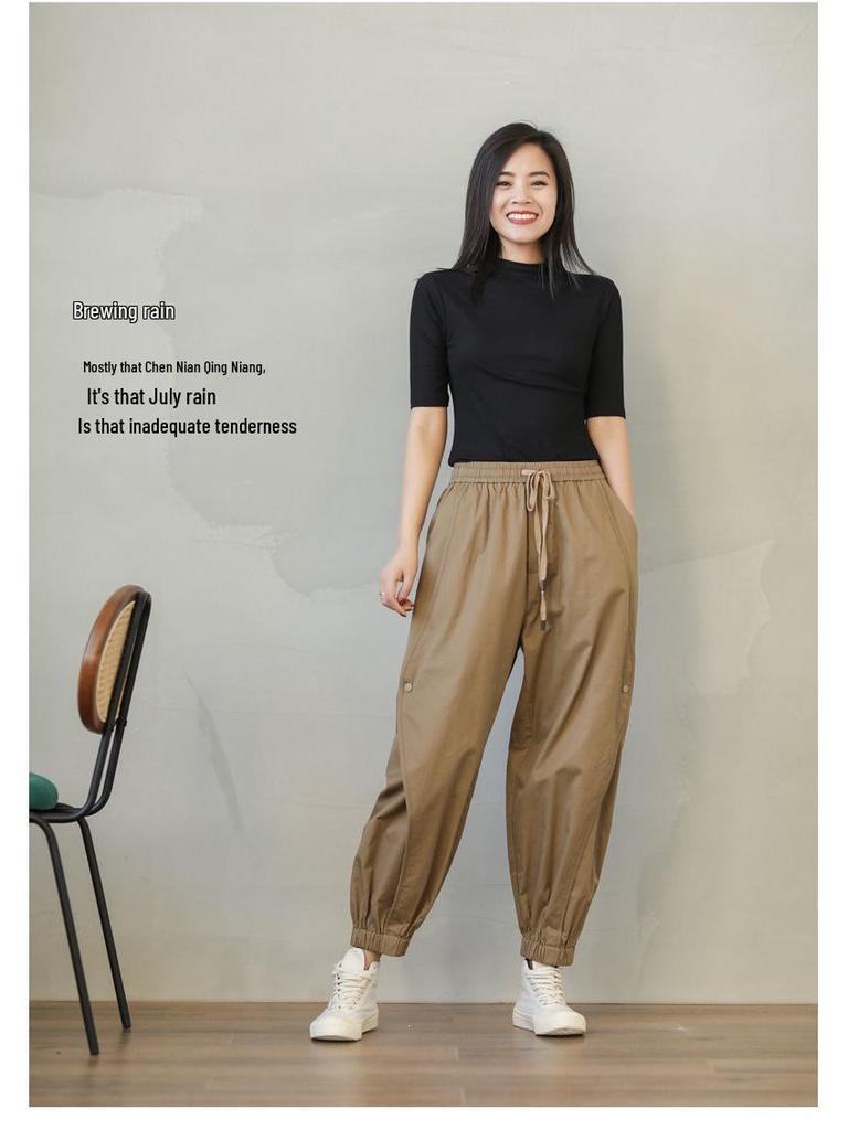 Женские брюки карго гаремы в корейском стиле: Свободный крой, эластичная талия, большой размер, манжеты на щиколотках, для лета и осени.