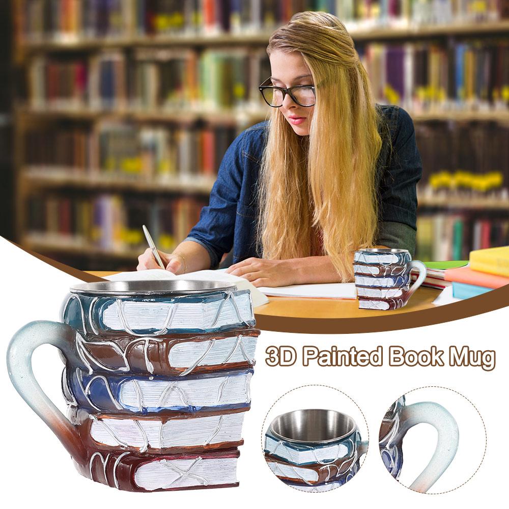 11oz 3D Painted Book Mug Safe Unique Books Stack Coffee Mug Novelty Coffee Cup Readers Writer