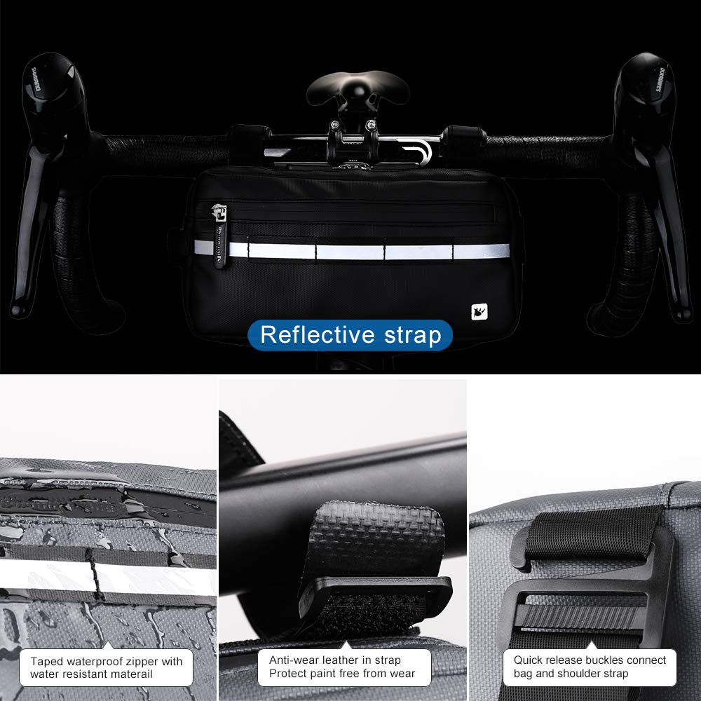 Rhinowalk Waterproof Bicycle Bag, Handlebar Bag, Bicycle Basket, Front Bag, Shoulder Bag, Waist Bag for Sports and Professional Cycling, Gray