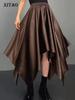 Asymmetrical Solid Color Pu Skirts HQQ2420