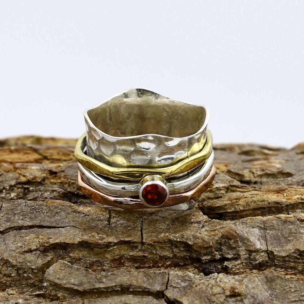 Garnet Gemstone Ring, 925 Sterling Silver Ring, Three Tone Ring, Bohemian Ring, Designer Ring, Wedding Gift