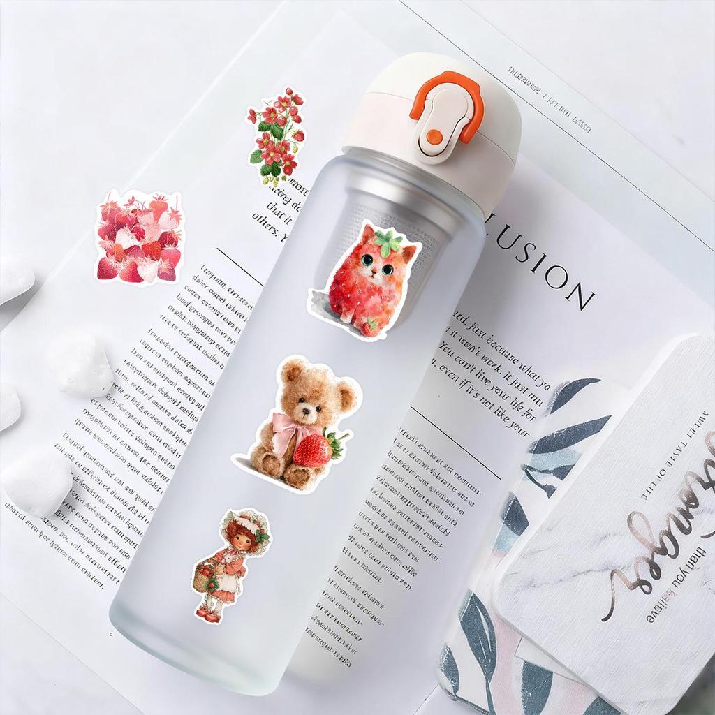 50 Pink Strawberry Dessert Stickers for Water Bottle & Phone Decoration - Waterproof & Cute