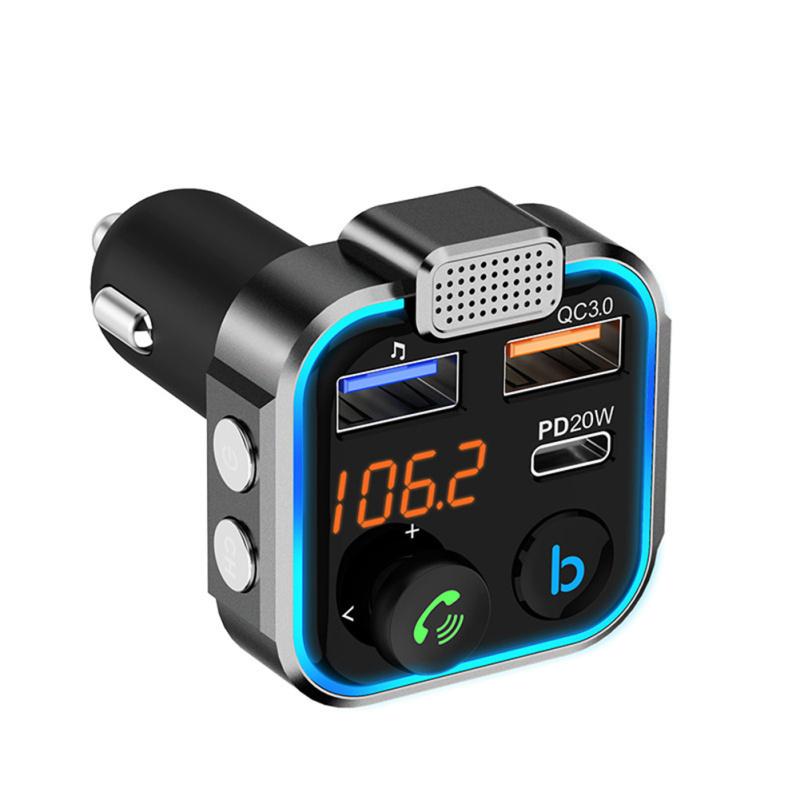 Fm Transmitter Bluetooth-compatible 5.0 Handsfree Car Kit Mp3 Player With Type-c Pd 20w Qc3.0 Fast