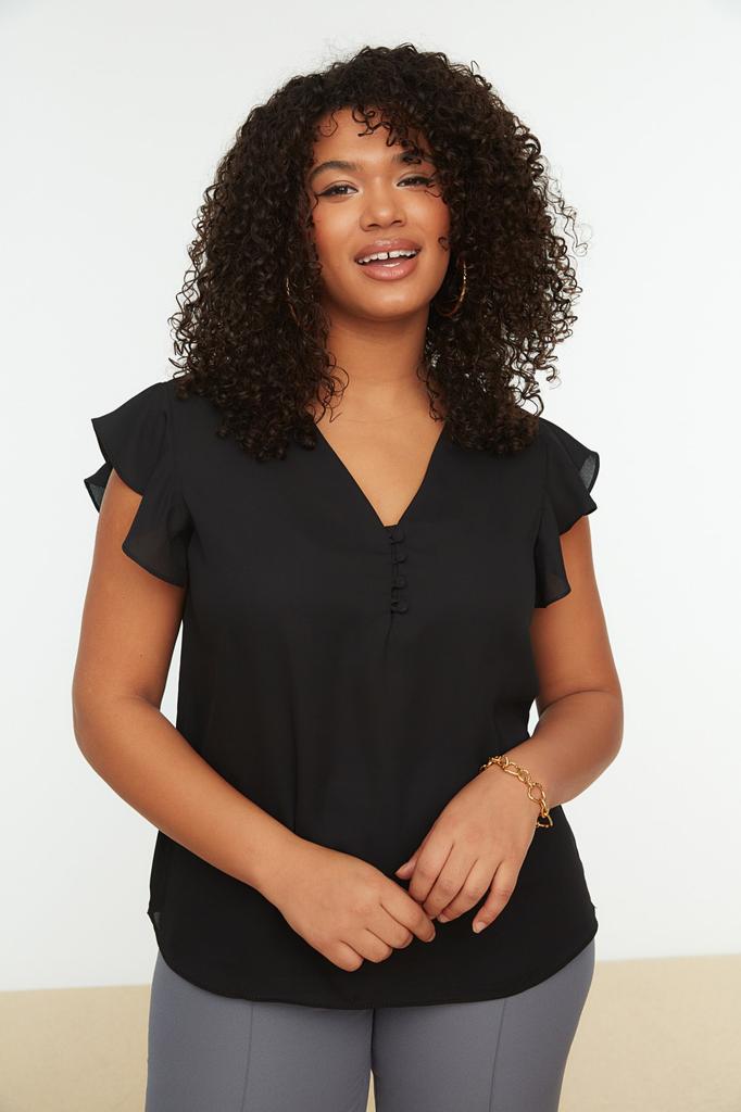 Women's Fashion New Plus Big Size Blouse Stone Woven Button Detailed Blouse