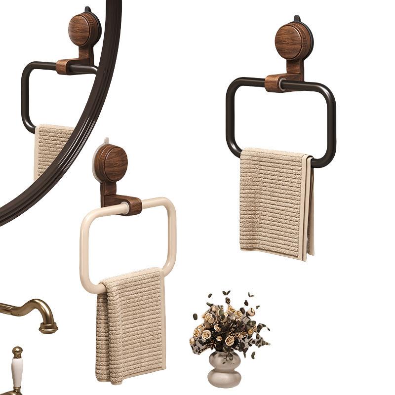 Suction cup walnut towel rack medieval style punch-free wall-mounted bathroom towel ring bathroom towel hanging rack