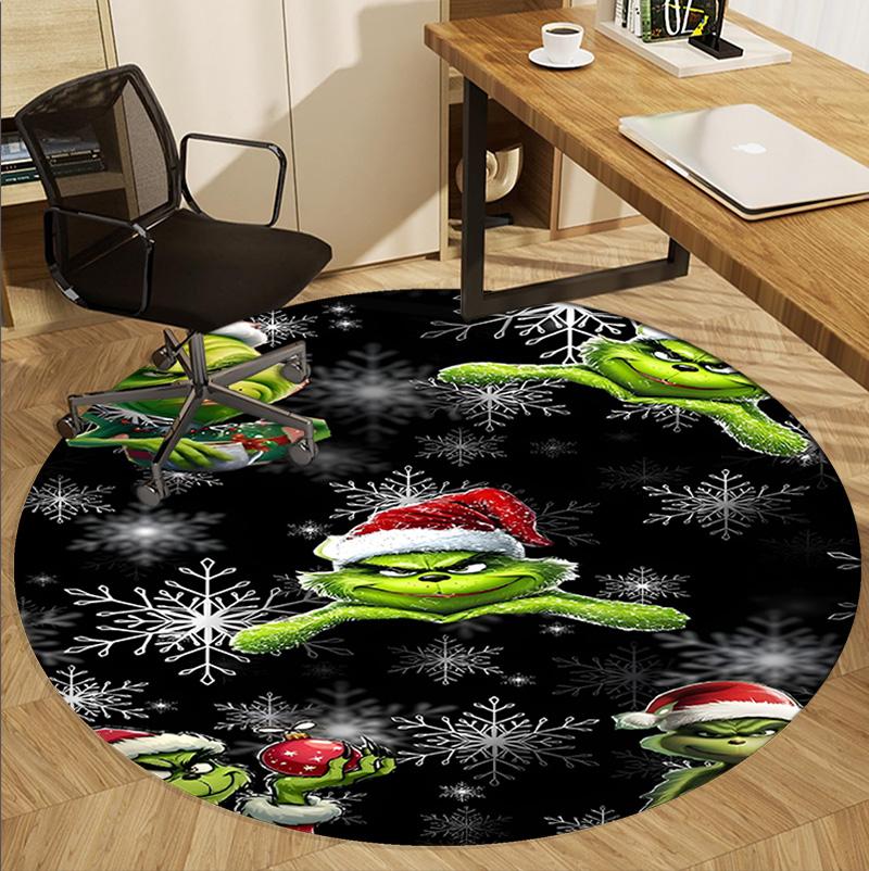 The Grinch Pattern Round Rug, Indoor/Outdoor Mat, for Picnic, Gameroom, Bedroom, Office, Living Room, Home Decor Carpet, Birthday Gift