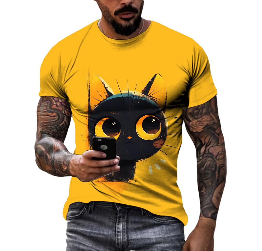 Summer Fashion Casual Cartoon Cat Graphic T-shirt For Men New Funny Anime Pattern 3D Digital Printing Round Neck Harajuku Tees