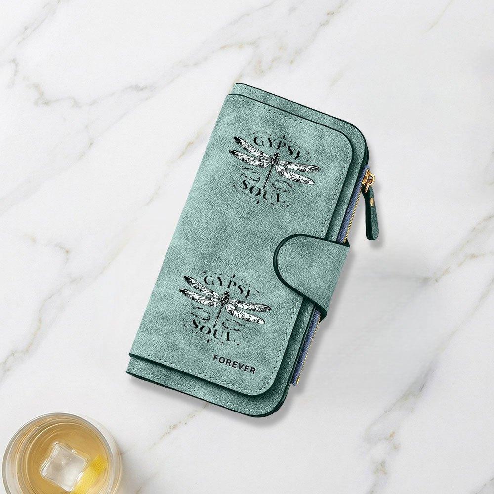 Vintage Dragonfly Print Long Wallet For Women Fashionable Large Capacity Multifunctional Portable Clutch Purse With Secure Clasp And Zip Pocket For