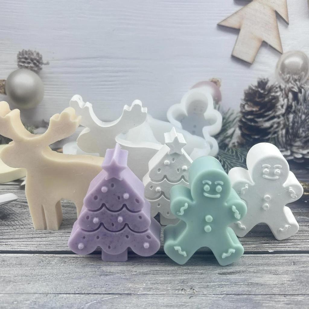 3D Рождественская елка Лось Пряничный человечек Ароматическая свеча Силиконовая форма Сделай сам Рождественская форма для свечи Гипсовая силиконовая форма для свечи