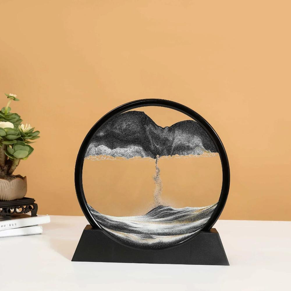3D Sandscape Moving Sand Art Картина Quicksand Craft Круглое стекло Глубокая морская жидкость Песочные часы Текучая песчаная картина Домашний декор Подарок