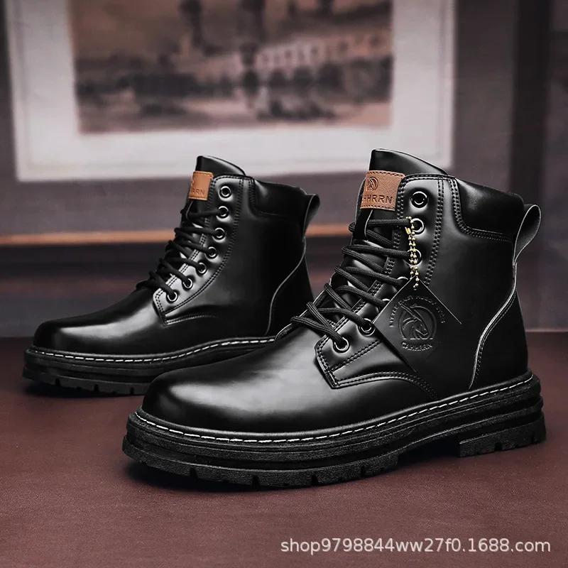 2024 Mens High Top Boots Mens Leather Shoes Fashion Motorcycle Ankle Boots Mens Winter Boots Comfortable Platform Desert Boots
