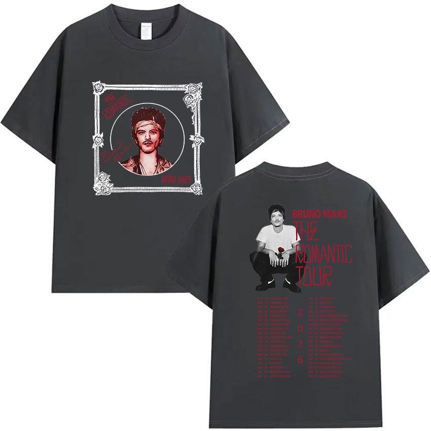 Bruno Mars The Romantic Tour 2026 Summer Printed Tshirt Mens Hip Hop Luxury Fashion Tshirt Y2k Retro Harajuku Cotton Tshirt