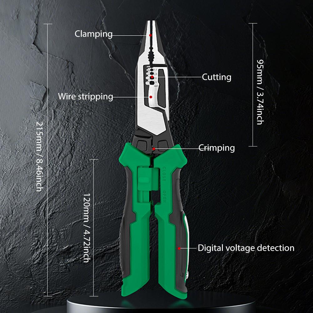 Multifunctional Wire Stripper & Voltage Tester Pliers Foldable Stainless Steel Electrician Tool With Live/Neutral Wire Detection