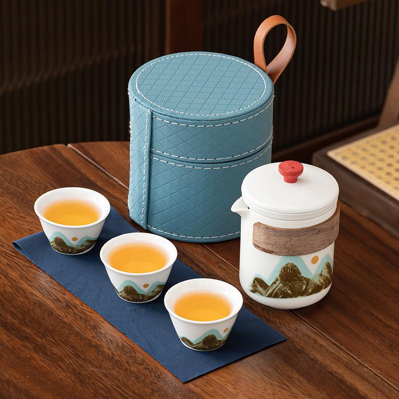 Holiday set, retro Qingshan Guyun tea set, light luxury brewing teapot, the whole set with tea tray, company gifts