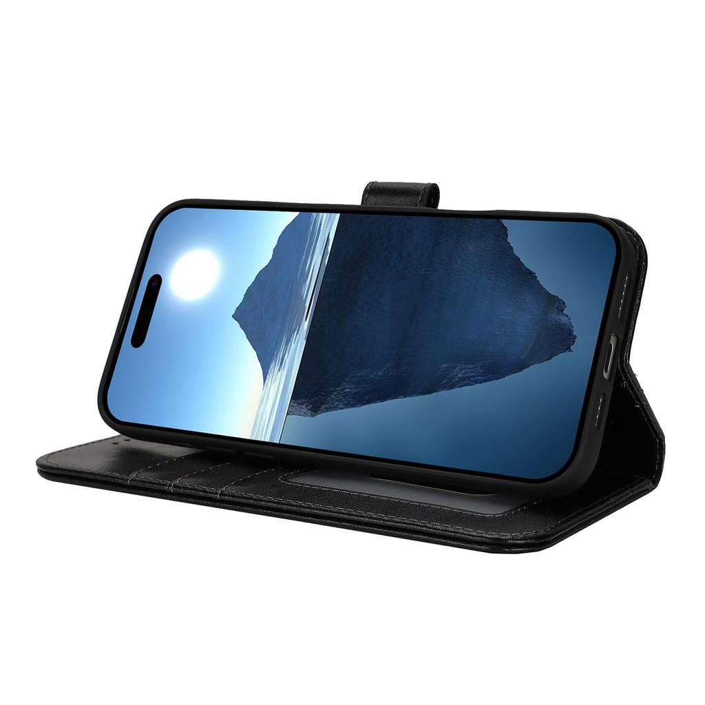 For iPhone 16 Case R61 Texture Wallet Leather Flip Phone Cover - Black