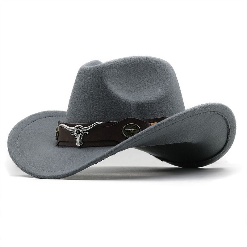 Hat Woolen Jazz Top Hat Bull Head Belt Solid Color Denim Hat