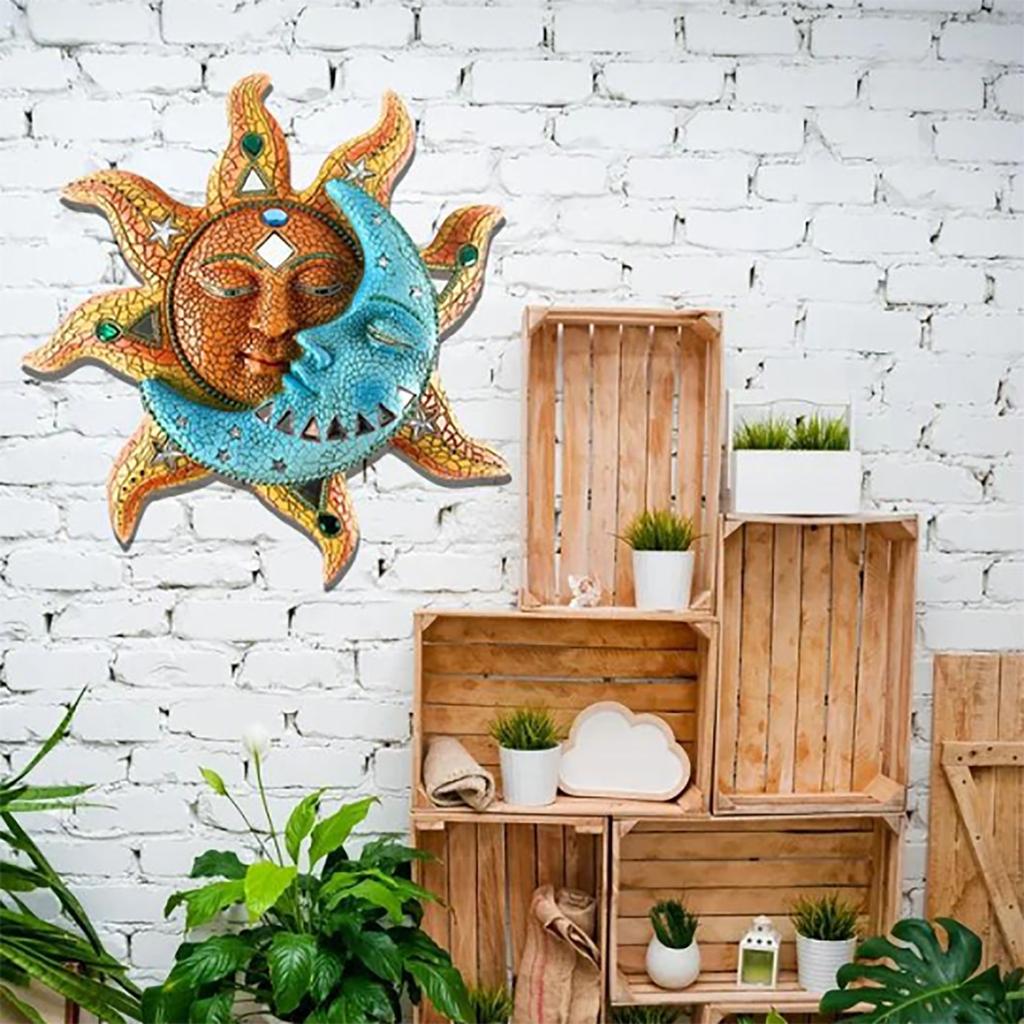 Железное Золотое Солнце и Голубая Луна Лицо Стены Искусства 3D Украшения Крытый Открытый Табличка