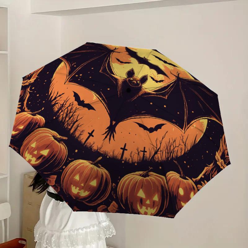 1pc Halloween Bat Pumpkin Moon Night Umbrella with Plastic Handle,Suitable for All Seasons Home Travel Outdoor UmbrellaDD739