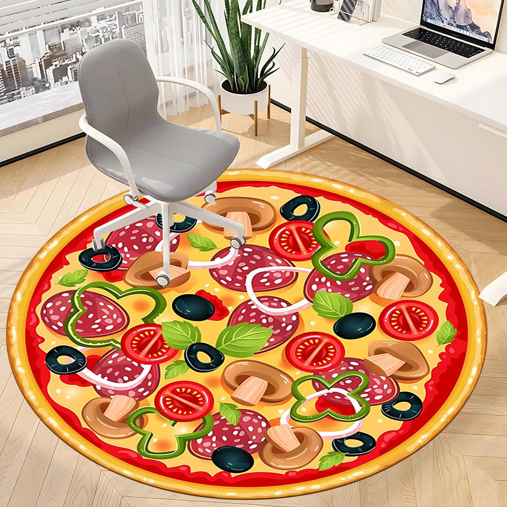 1pc Pizza Print Carpet for Office Non Slip, Round Carpet, Soft & Comfortable, Carpet for Office, Lightweight Round Floor Mat
