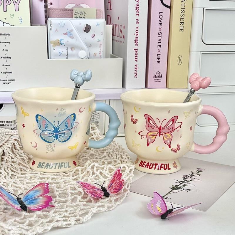 Birthday Gift for Girlfriends, Girl's Heart Butterfly Mug, High-value Ceramic Water Cup, Girl's Souvenir Gift Box.