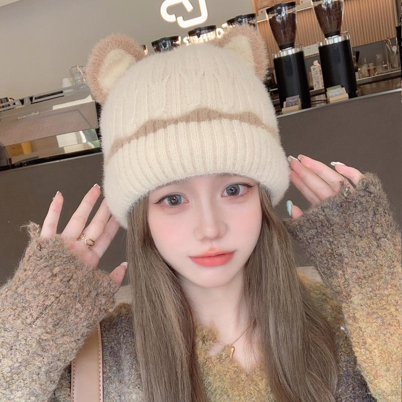 Knitted Hat For Women Winter Warmth Breathable Windproof With Cute Ear Design For Casual Wear