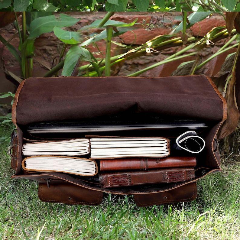 Handmade Leather Messenger Bag Full Grain Buffalo Leather Office Briefcase Bag for Men and Women Leather Laptop Bag Satchel Shoulder Bag
