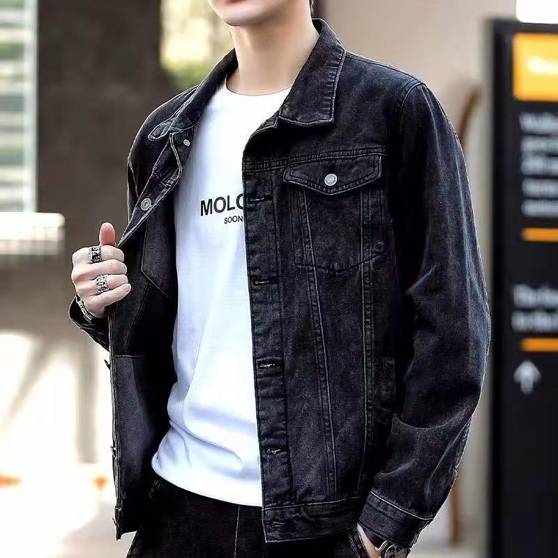 Men's Loose Fit Denim Jacket - Korean-style Spliced, Spring/Autumn Trend