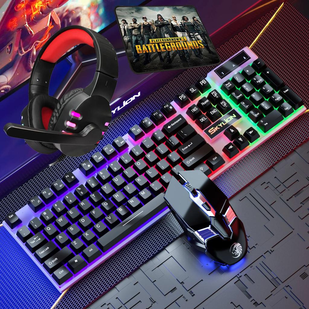 4 In 1 Gaming Keyboard Wired Mouse Headphone Mouse Pad Kit RGB Backlight Keyboard Gamer Ergonomic Mause Mousepad Headset Combos