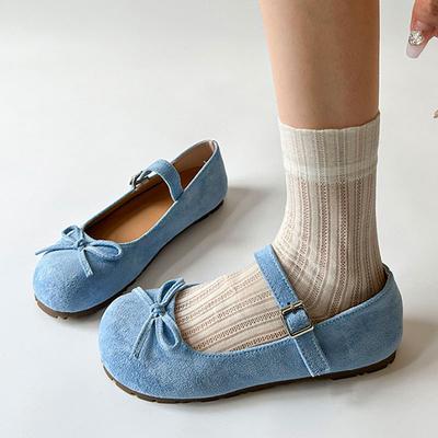 Туфли Мэри Джейн на плоской подошве, одно слово с бантом, женские, весна 2025, новая французская круглая носочная часть, балетки