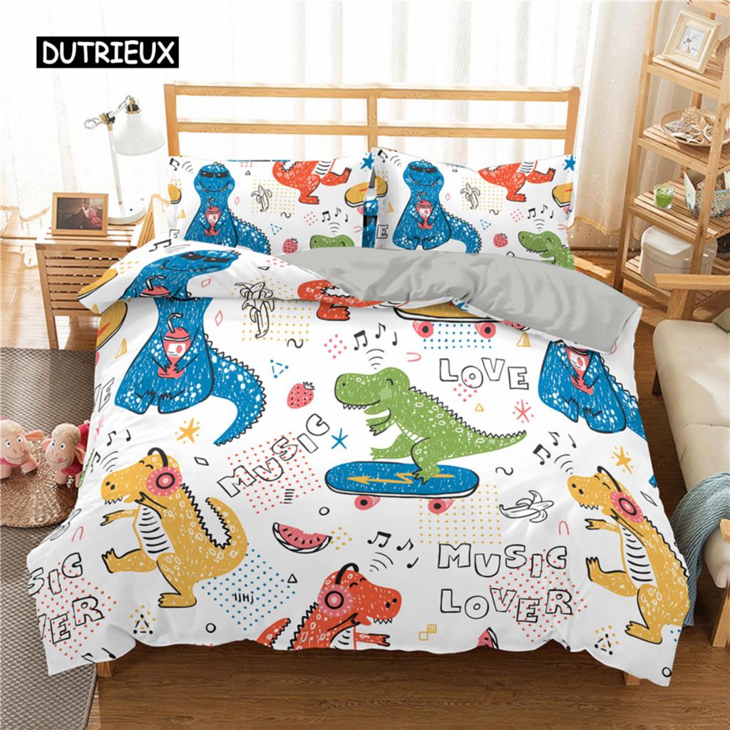 Cartoon Dinosaur Duvet Cover Animal Bedding Set Microfiber 3D Print Comforter Cover For Kids Girl Boy Bedroom Double Single Size